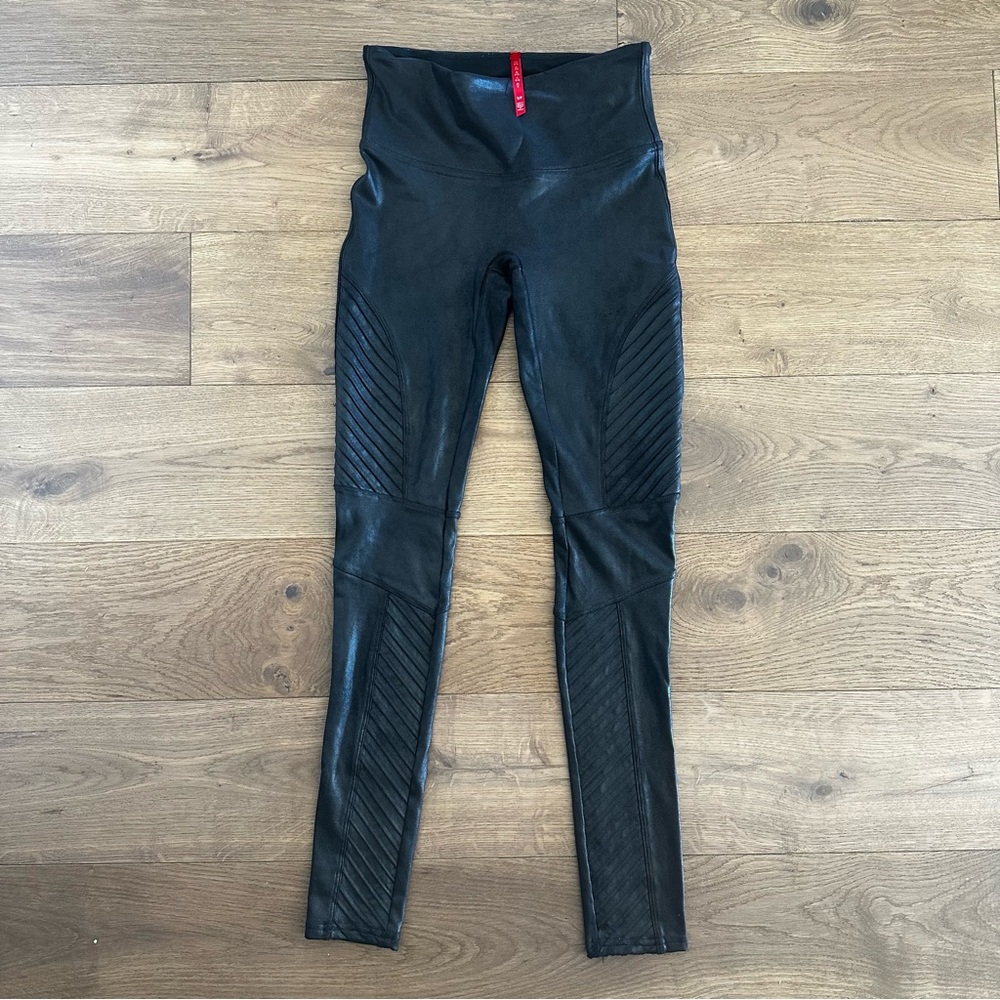 SPANX Faux Leather Moto Leggings in Very Black